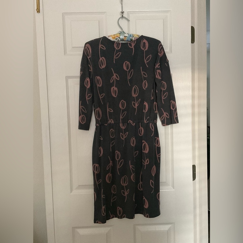 Boden Dress Hettie Tulip Pattern Gray Pink Pockets 3/4 Sleeve Elastic at Waist 6 - Picture 5 of 6